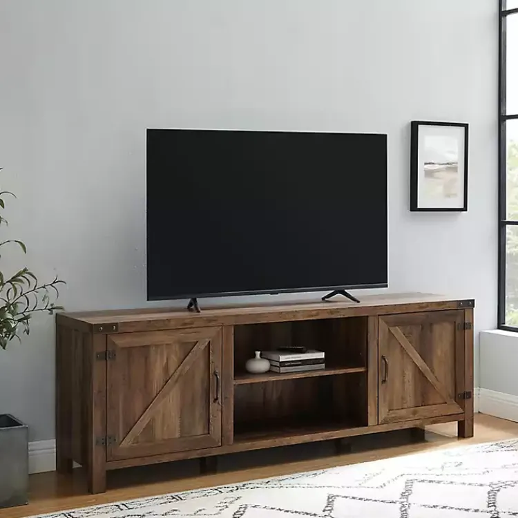 Kirklands Home Tv Stands & Media Consoles|Rustic Oak Barn Door TV Stand Brown