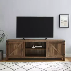Kirklands Home Tv Stands & Media Consoles|Rustic Oak Barn Door TV Stand Brown