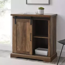 Kirklands Home Cabinets & Sideboards|Rustic Oak Grooved Sliding Barn Door Cabinet Brown