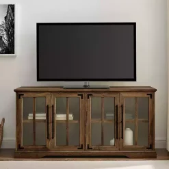 Kirklands Home Tv Stands & Media Consoles|Rustic Oak Window 4-Door TV Stand Brown