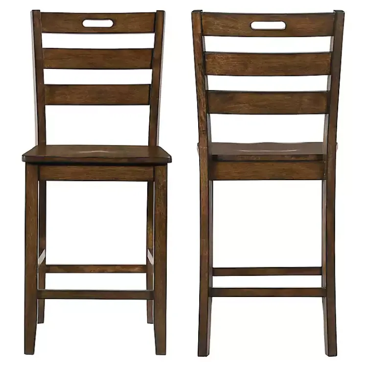 Kirklands Home Bar Stools & Counter Height Stools|Rustic Oak Wood Quinby Counter Stools, Set of 2 Brown