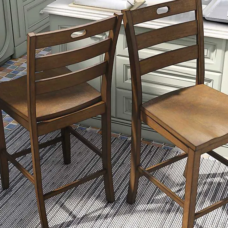 Kirklands Home Bar Stools & Counter Height Stools|Rustic Oak Wood Quinby Counter Stools, Set of 2 Brown
