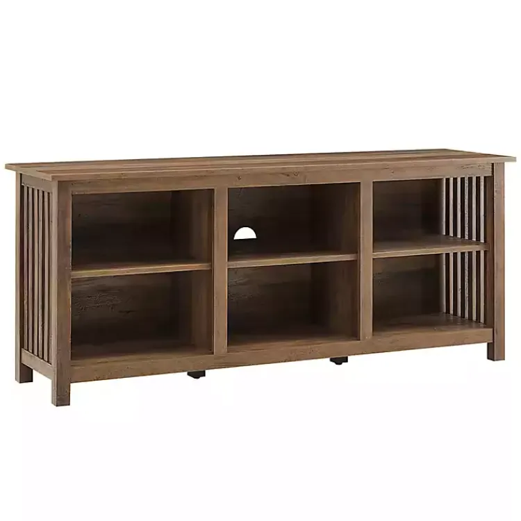 Kirklands Home Tv Stands & Media Consoles|Rustic Oak Wood Slatted Sides Media Cabinet Brown