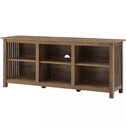 Kirklands Home Tv Stands & Media Consoles|Rustic Oak Wood Slatted Sides Media Cabinet Brown