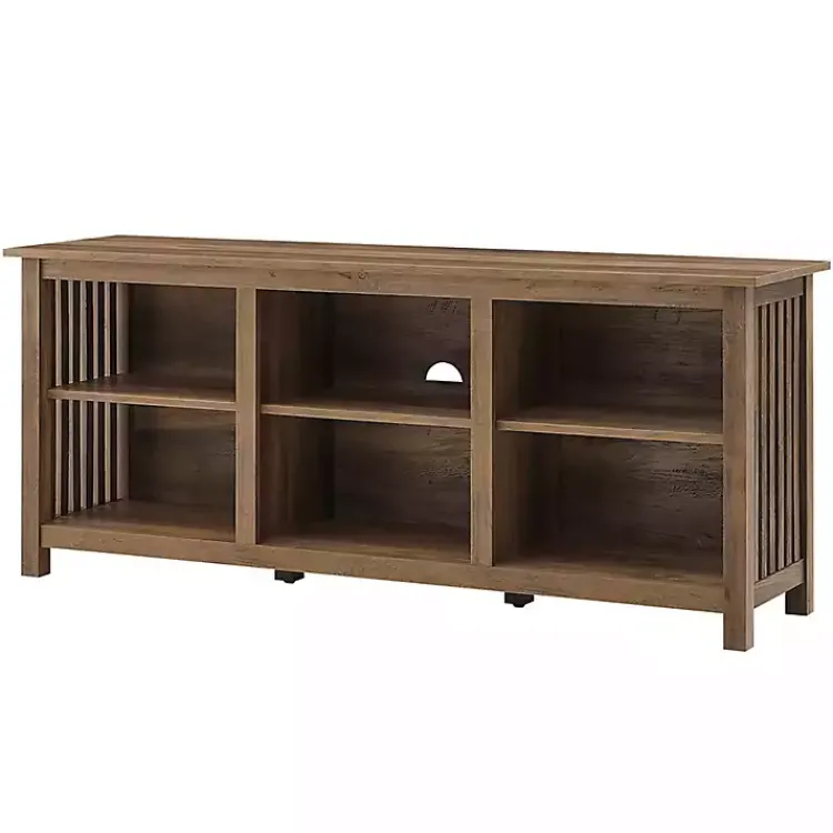 Kirklands Home Tv Stands & Media Consoles|Rustic Oak Wood Slatted Sides Media Cabinet Brown