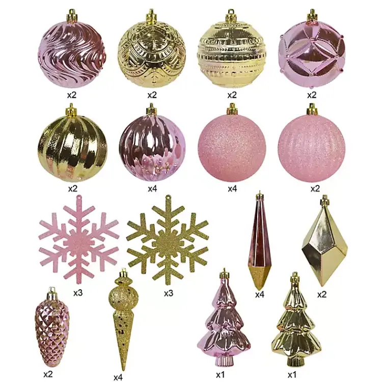 Sale Rustic Pink & Gold 40-pc. Christmas Ornament Set Christmas Ornaments