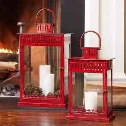 Discount Rustic Ornate Metal Lanterns, Set of 2 Lanterns