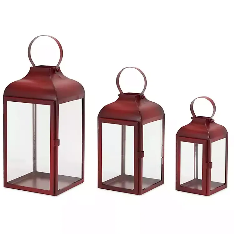 Hot Rustic Ring Top Metal Lanterns, Set of 3 Lanterns