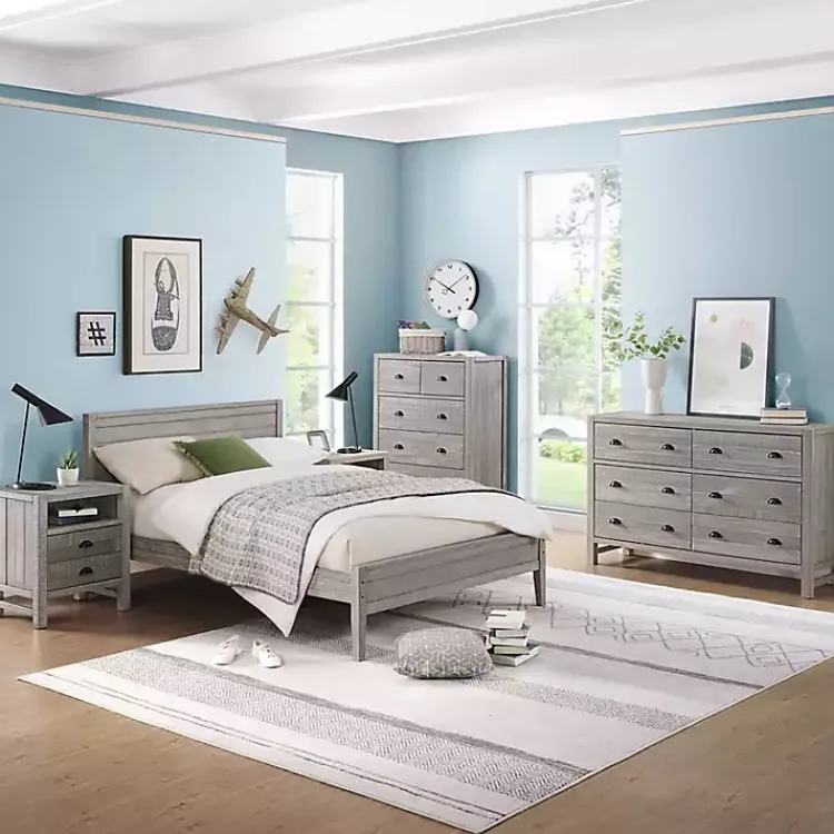 Kirklands Home Beds & Headboards|Rustic Smoke Wood Panel Full Bed Frame Gray