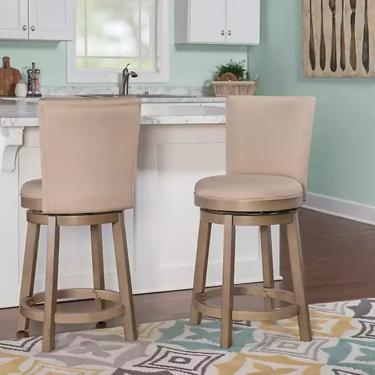 Kirklands Home Bar Stools & Counter Height Stools|Rustic Taupe Upholstered Swivel Counter Stool Tan