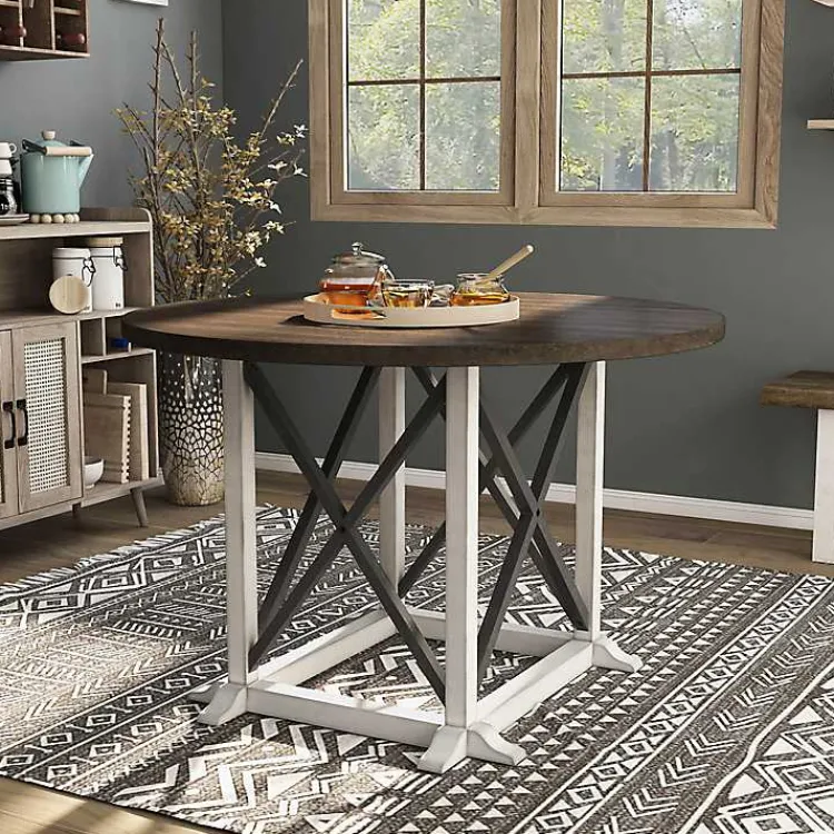 Kirklands Home Dining Tables|Rustic White & Oak Wood Round Dining Table Brown