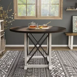 Kirklands Home Dining Tables|Rustic White & Oak Wood Round Dining Table Brown