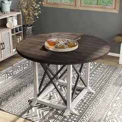 Kirklands Home Dining Tables|Rustic White & Oak Wood Round Dining Table Brown
