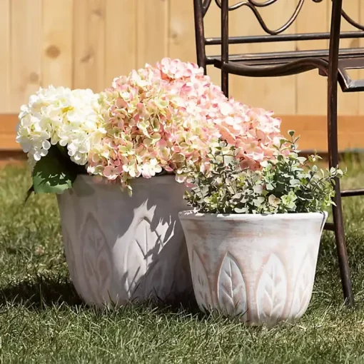 Kirklands Home Planters|Rustic Leaf Clay Planters, Set of 3 White