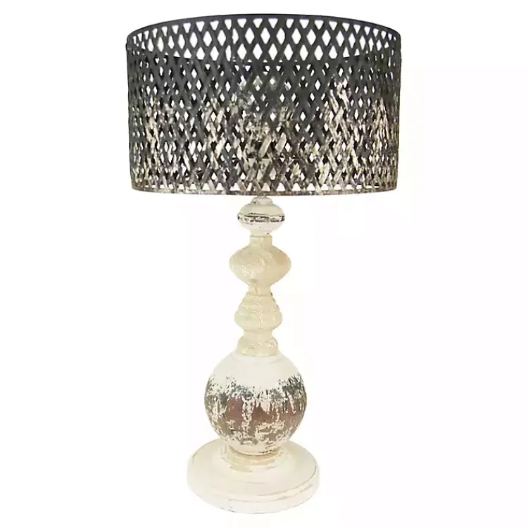 Kirklands Home Table Lamps|Rustic White Table Lamp with Woven Metal Shade Brown