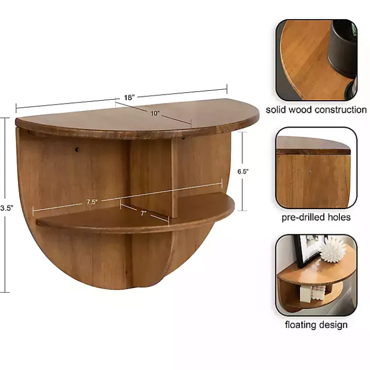 Kirklands Home Accent & End Tables|Rustic Wood Half Moon Floating Accent Table Brown