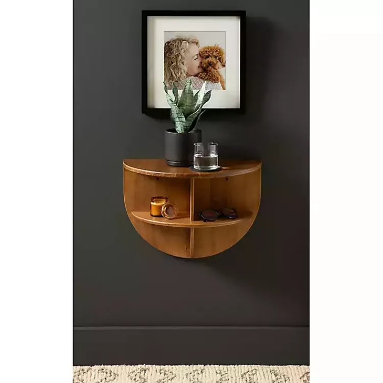 Kirklands Home Accent & End Tables|Rustic Wood Half Moon Floating Accent Table Brown