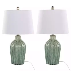 Kirklands Home Table Lamps|Sage Ceramic Chevron Table Lamps, Set of 2 White