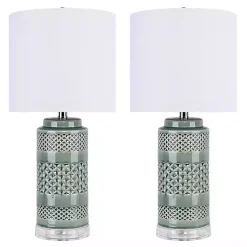 Kirklands Home Table Lamps|Sage Green Geometric Table Lamps, Set of 2 White