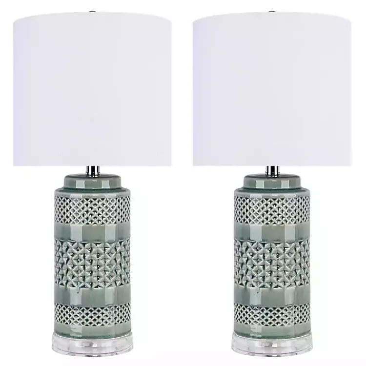 Kirklands Home Table Lamps|Sage Green Geometric Table Lamps, Set of 2 White
