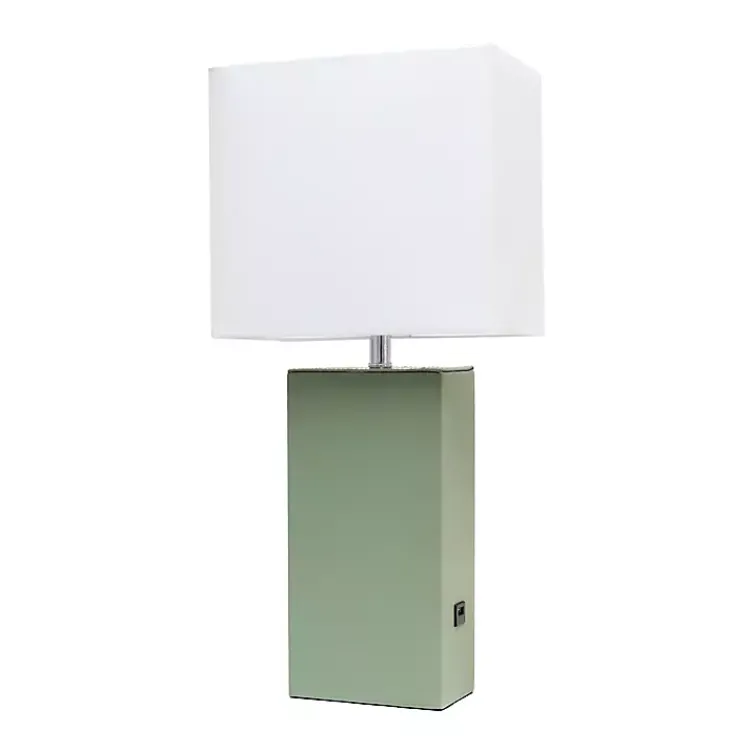 Kirklands Home Table Lamps|Sage Leather Charging Table Lamp Green