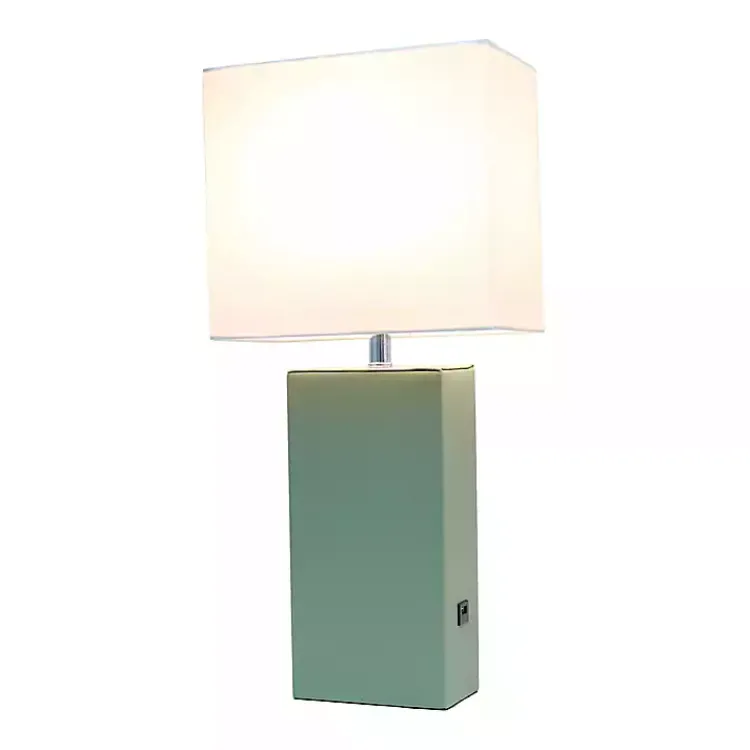 Kirklands Home Table Lamps|Sage Leather Charging Table Lamp Green