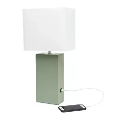Kirklands Home Table Lamps|Sage Leather Charging Table Lamp Green