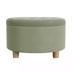 Kirklands Home Benches & Ottomans|Sage Round Velvet Tufted Storage Ottoman Green