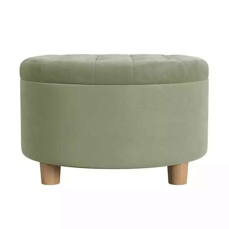 Kirklands Home Benches & Ottomans|Sage Round Velvet Tufted Storage Ottoman Green