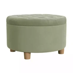 Kirklands Home Benches & Ottomans|Sage Round Velvet Tufted Storage Ottoman Green