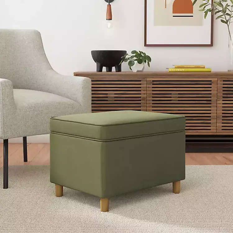 Kirklands Home Benches & Ottomans|Sage Velvet Rectangle Storage Ottoman Green