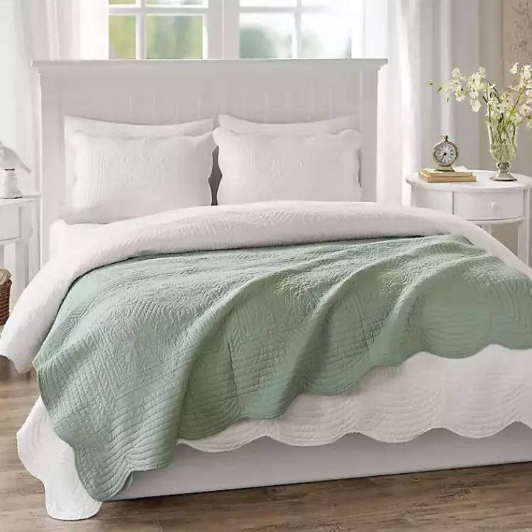 Hot Sage Oversized Quilted Scalloped Edge Throw Blankets & Throws