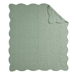 Hot Sage Oversized Quilted Scalloped Edge Throw Blankets & Throws