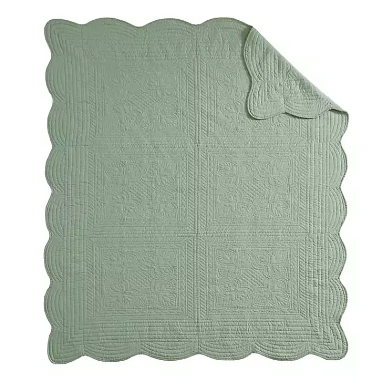 Hot Sage Oversized Quilted Scalloped Edge Throw Blankets & Throws