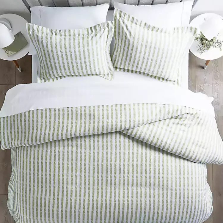 Kirklands Home Duvets|Sage Rugged Stripes Puffed Twin 3-pc. Duvet Set