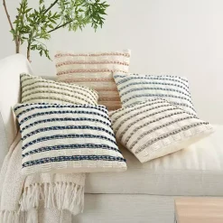 Clearance Sage Woven Knotted Stripes Throw Pillow Pillows