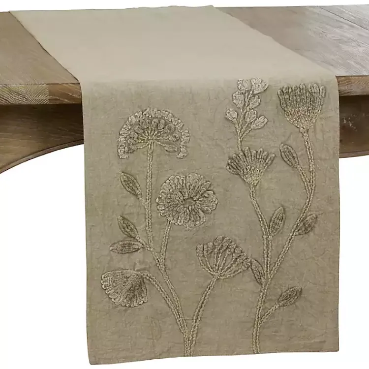 Kirklands Home Table Linens|Sand Beige Floral Embroidered Table Runner Tan