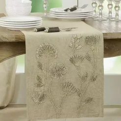Kirklands Home Table Linens|Sand Beige Floral Embroidered Table Runner Tan
