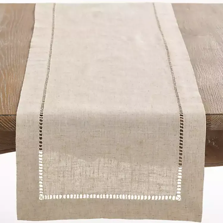 Kirklands Home Table Linens|Sand Beige Hemstitch Border Table Runner Tan