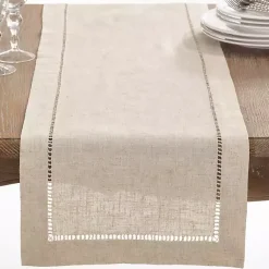 Kirklands Home Table Linens|Sand Beige Hemstitch Border Table Runner Tan