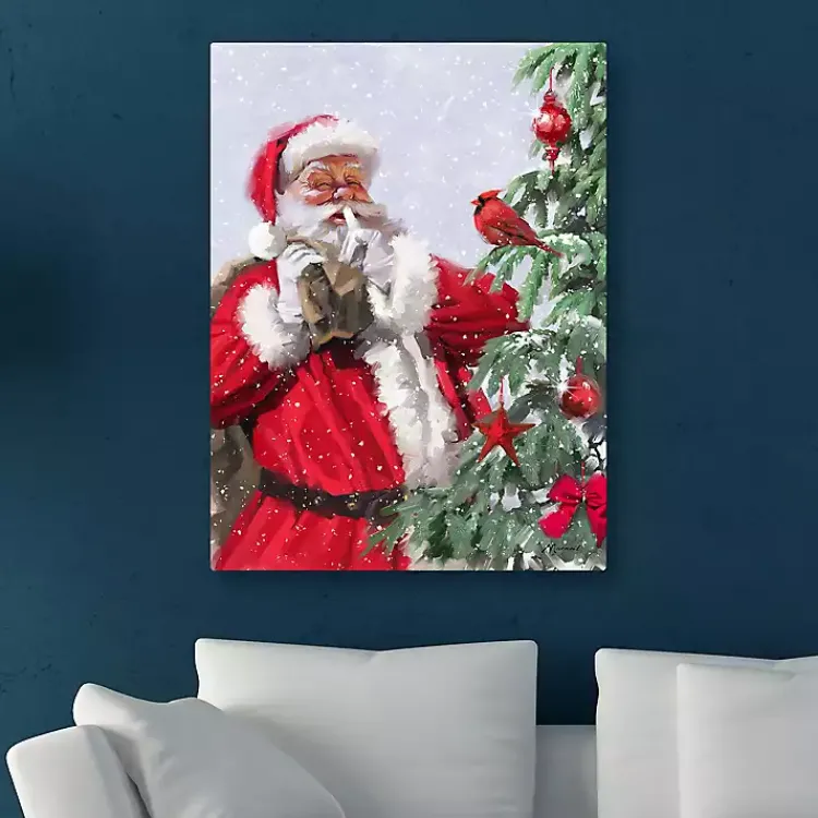 Online Santa and a Cardinal Canvas Art Print Christmas Art & Wall Decor