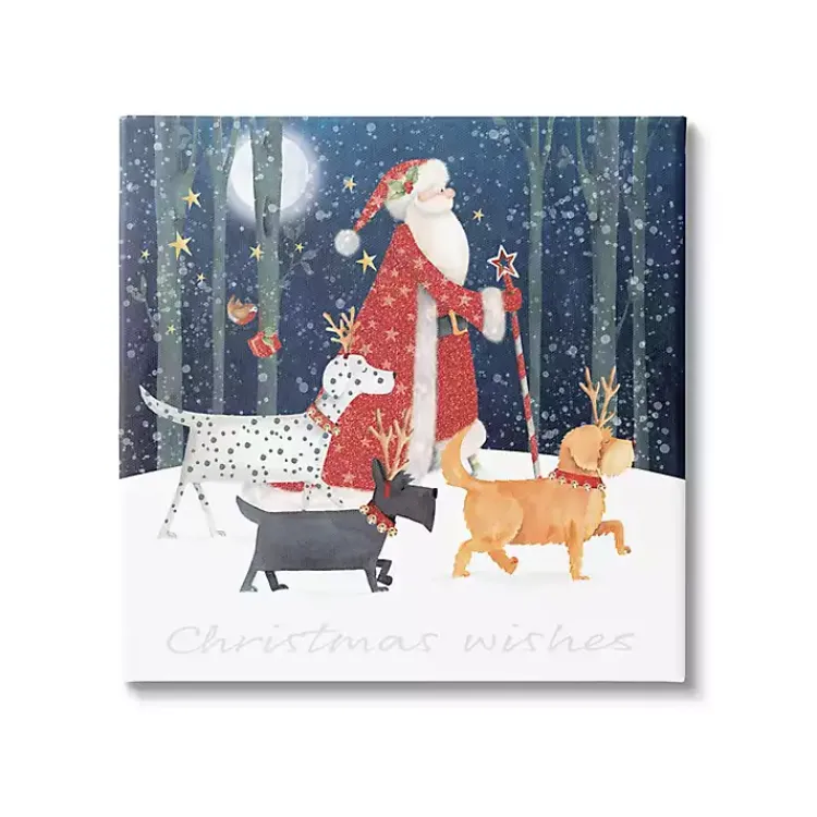 Sale Santa and His Dogs Canvas Wall Plaque Christmas Art & Wall Decor