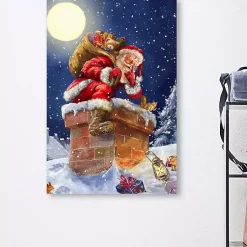 Outlet Santa at Chimney with Moon Canvas Art Print Christmas Art & Wall Decor