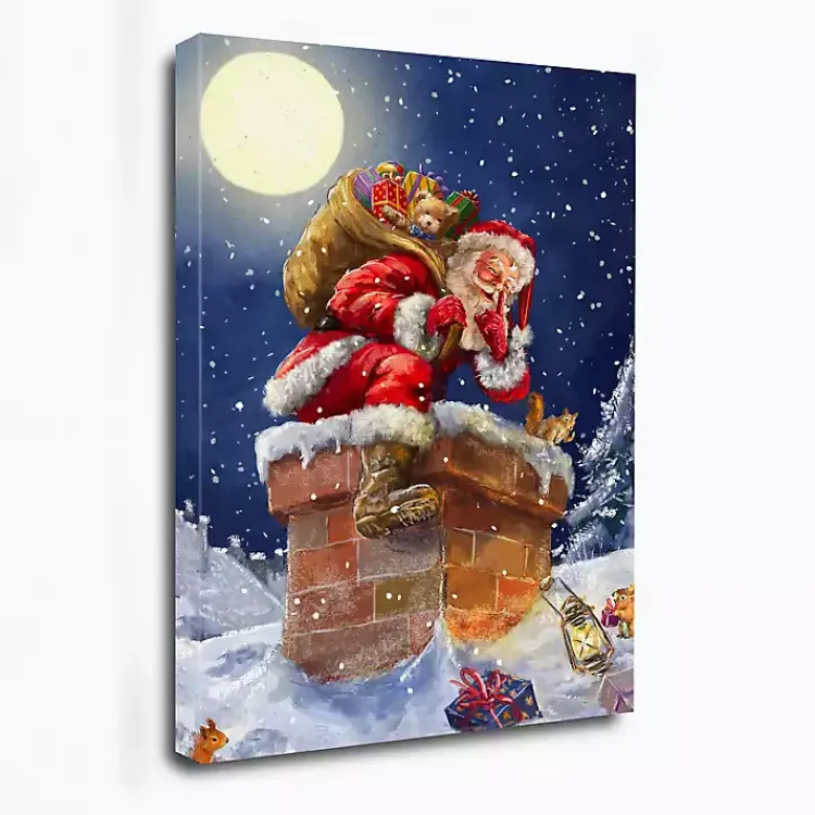 Outlet Santa at Chimney with Moon Canvas Art Print Christmas Art & Wall Decor