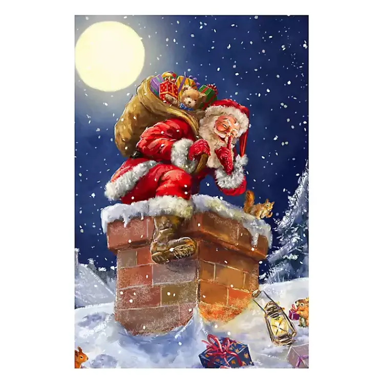 Outlet Santa at Chimney with Moon Canvas Art Print Christmas Art & Wall Decor