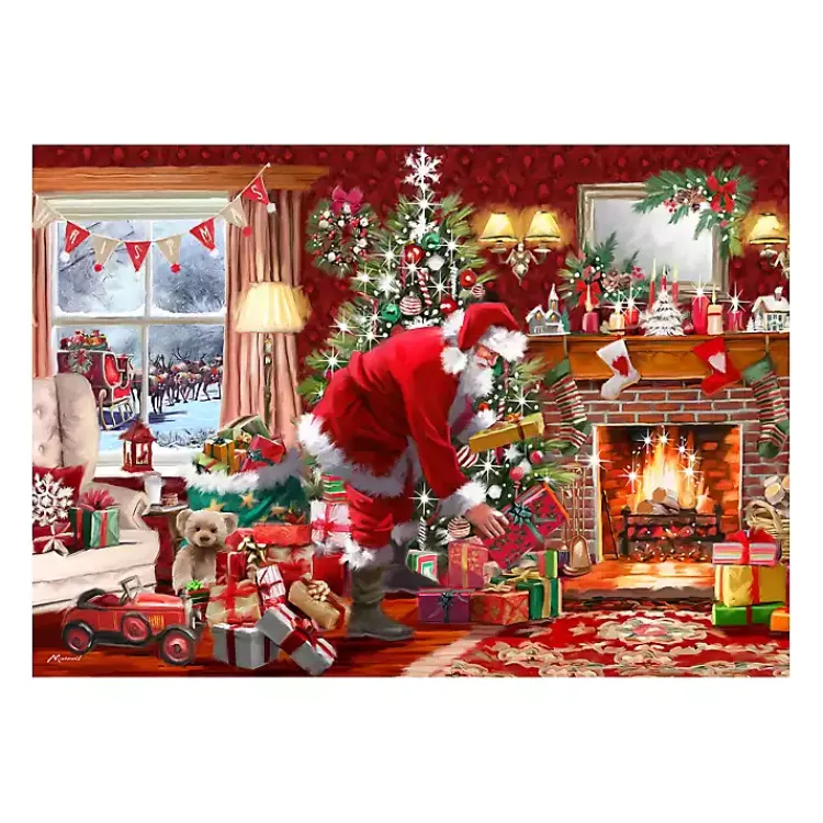 Santa by the Fire Canvas Art Print Christmas Art & Wall Decor