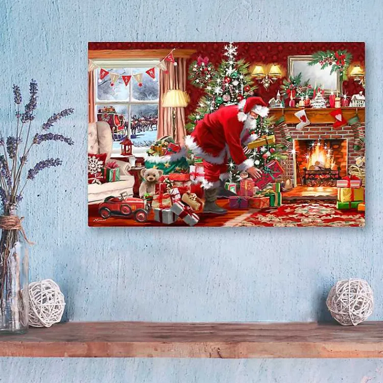 Santa by the Fire Canvas Art Print Christmas Art & Wall Decor