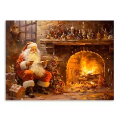 Discount Santa by the Fire Canvas Art Print Christmas Art & Wall Decor