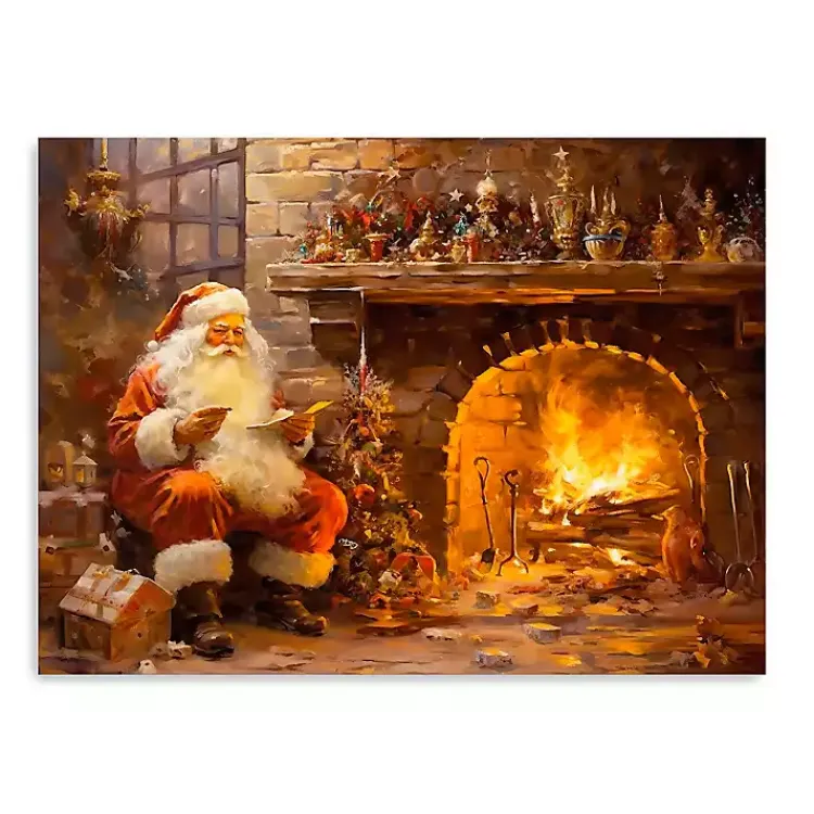Discount Santa by the Fire Canvas Art Print Christmas Art & Wall Decor