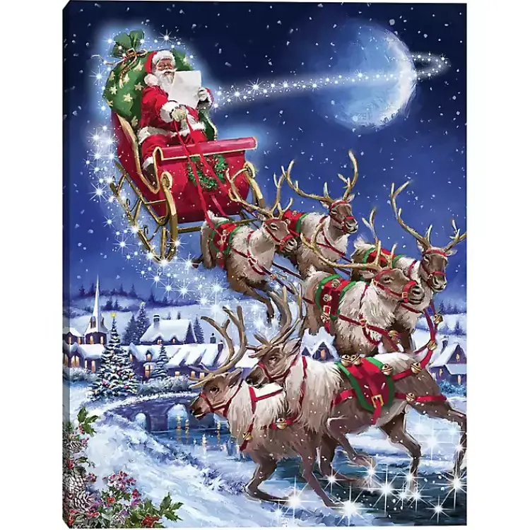 Sale Santa in Sleigh with Reindeers Wall Art Print Christmas Art & Wall Decor